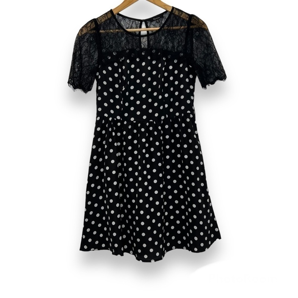 Monteau Black White Polka Dot Lace Dress Small S‎